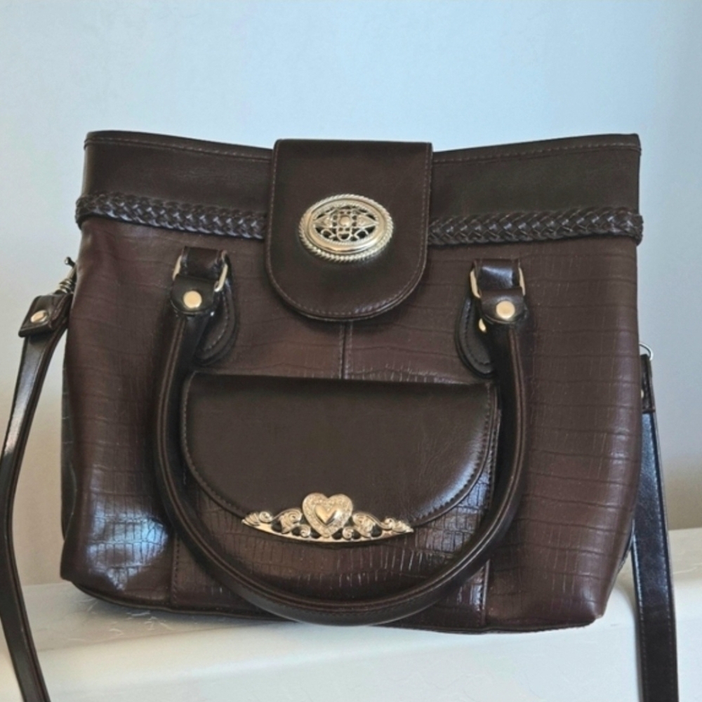 Vintage Brighton Croc-embossed Leather Satchel.